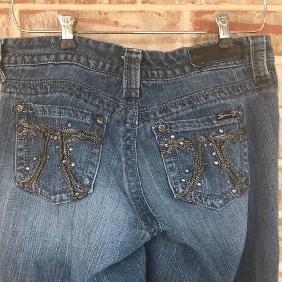 Seven7 Slim Boot Medium Wash Bling Denim Jeans - Picture 3 of 12